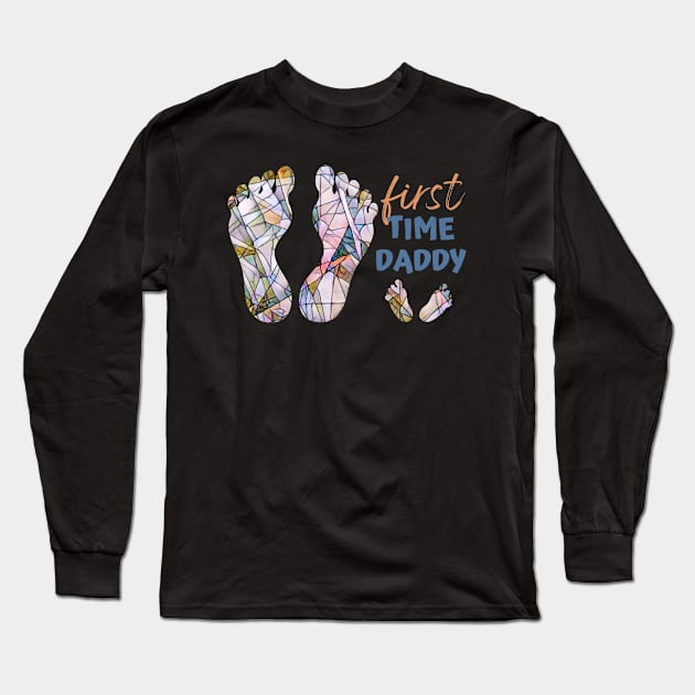 First Time Daddy Happy Father's Day Mosaic Feet Design Long Sleeve T-Shirt by Art by Biyan